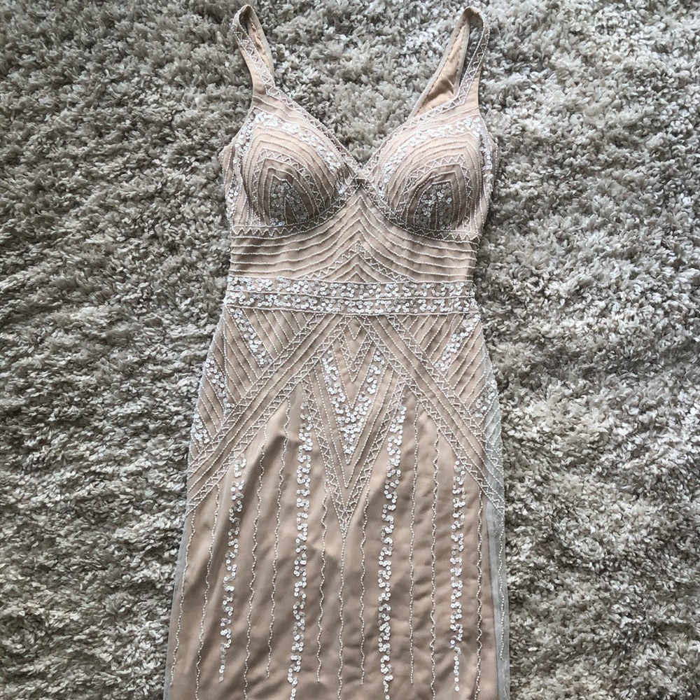 Marina Ivory Short Beaded Cocktail Dress